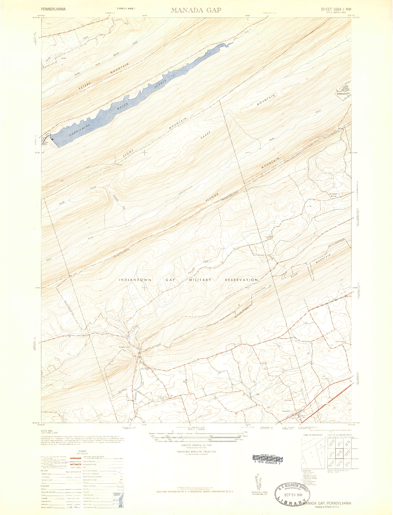 USGS 1:24000-SCALE QUADRANGLE FOR MANADA GAP, PA 1947