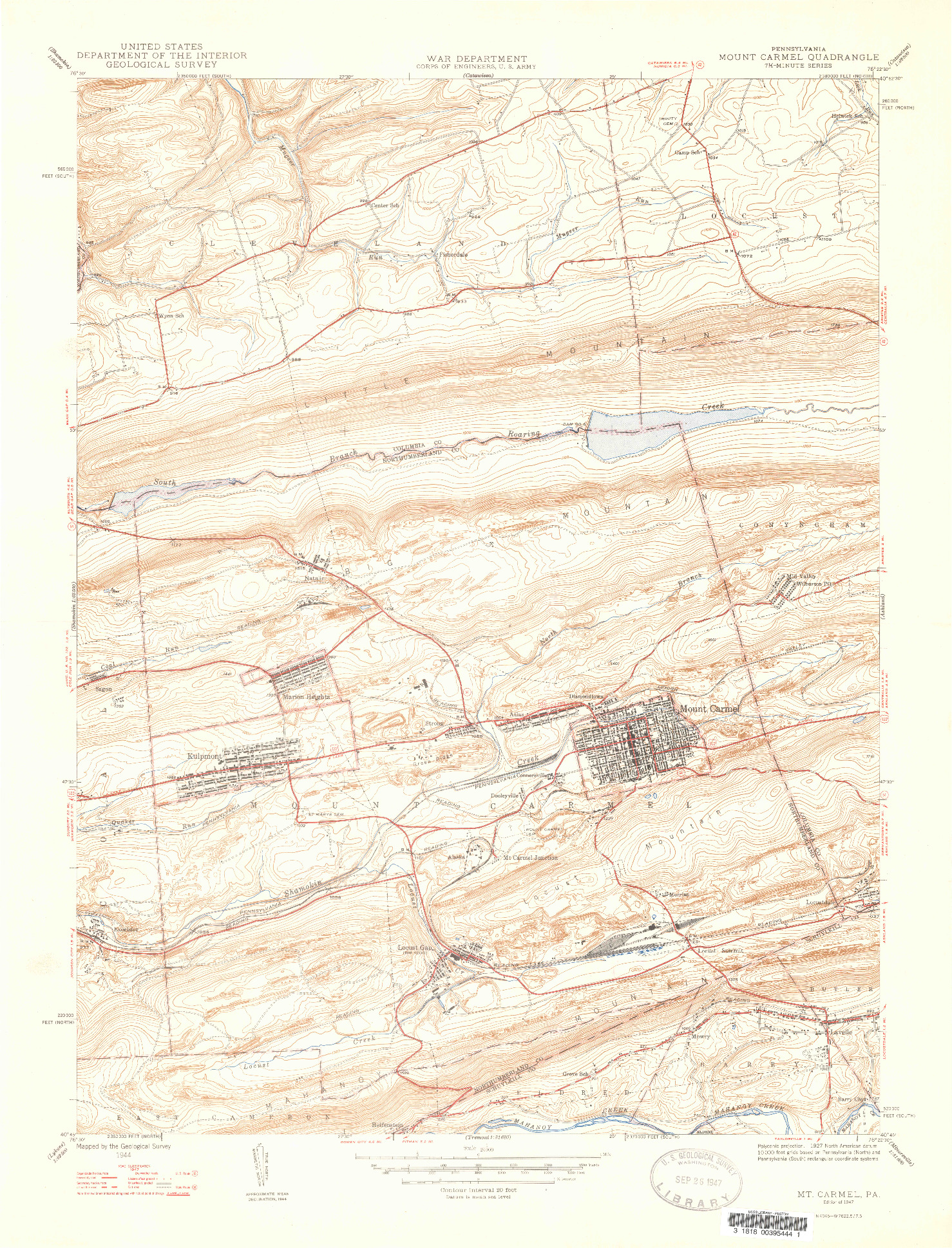 USGS 1:24000-SCALE QUADRANGLE FOR MT. CARMEL, PA 1947
