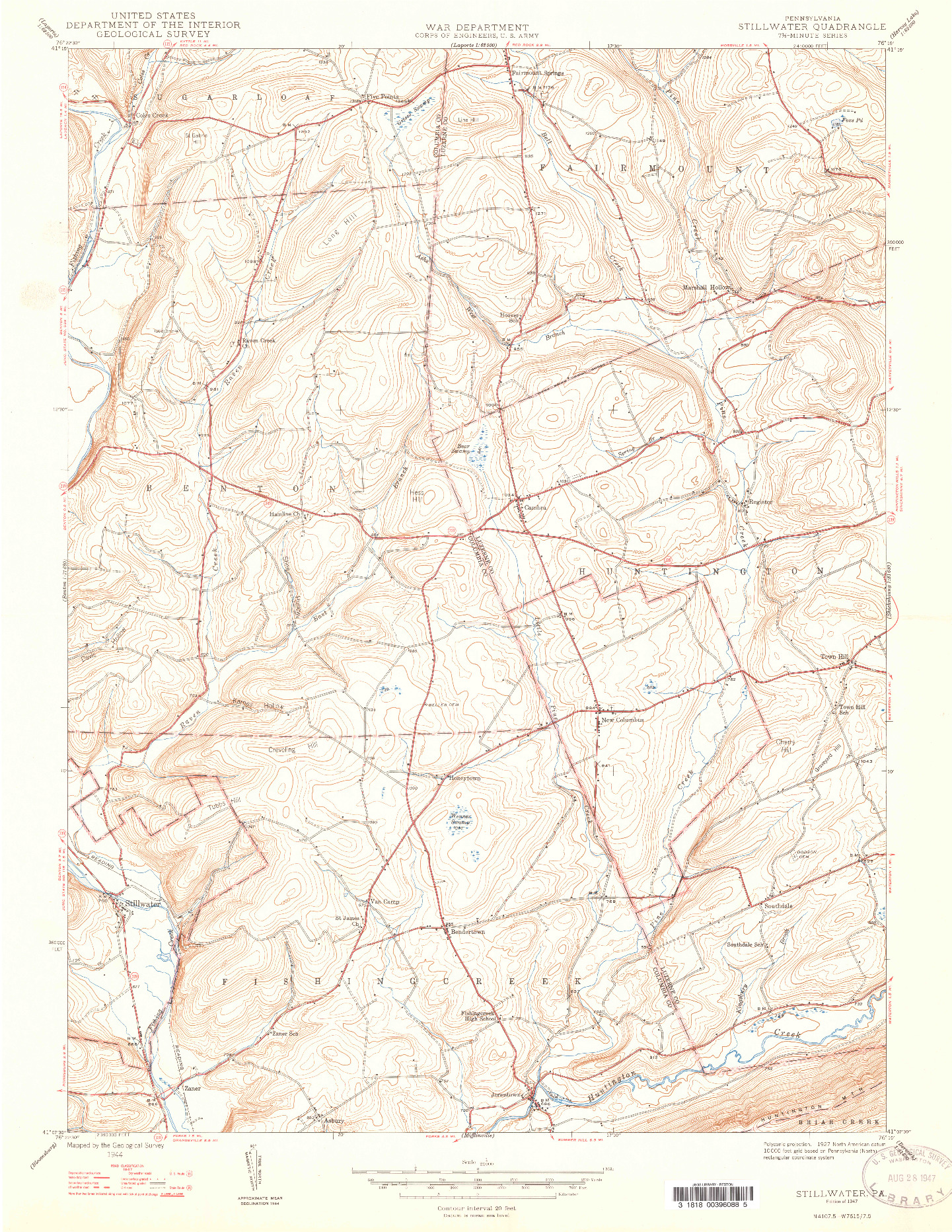 USGS 1:24000-SCALE QUADRANGLE FOR STILLWATER, PA 1947