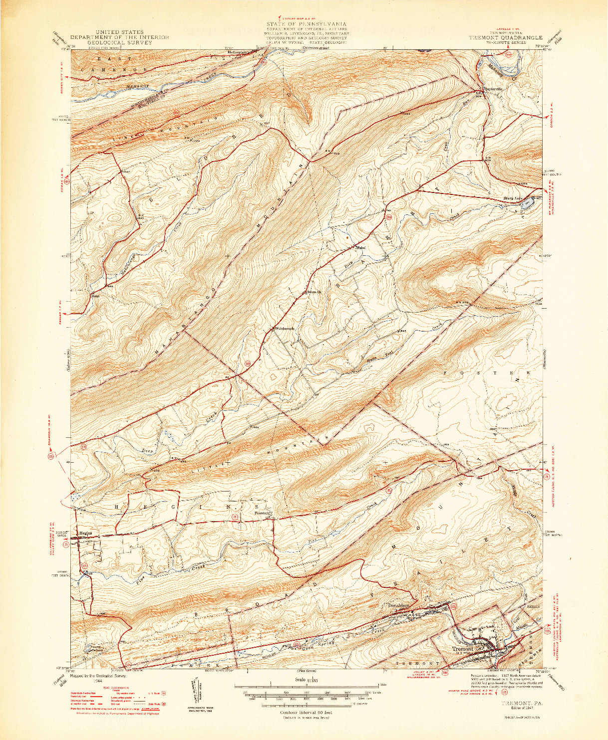 USGS 1:31680-SCALE QUADRANGLE FOR TREMONT, PA 1947