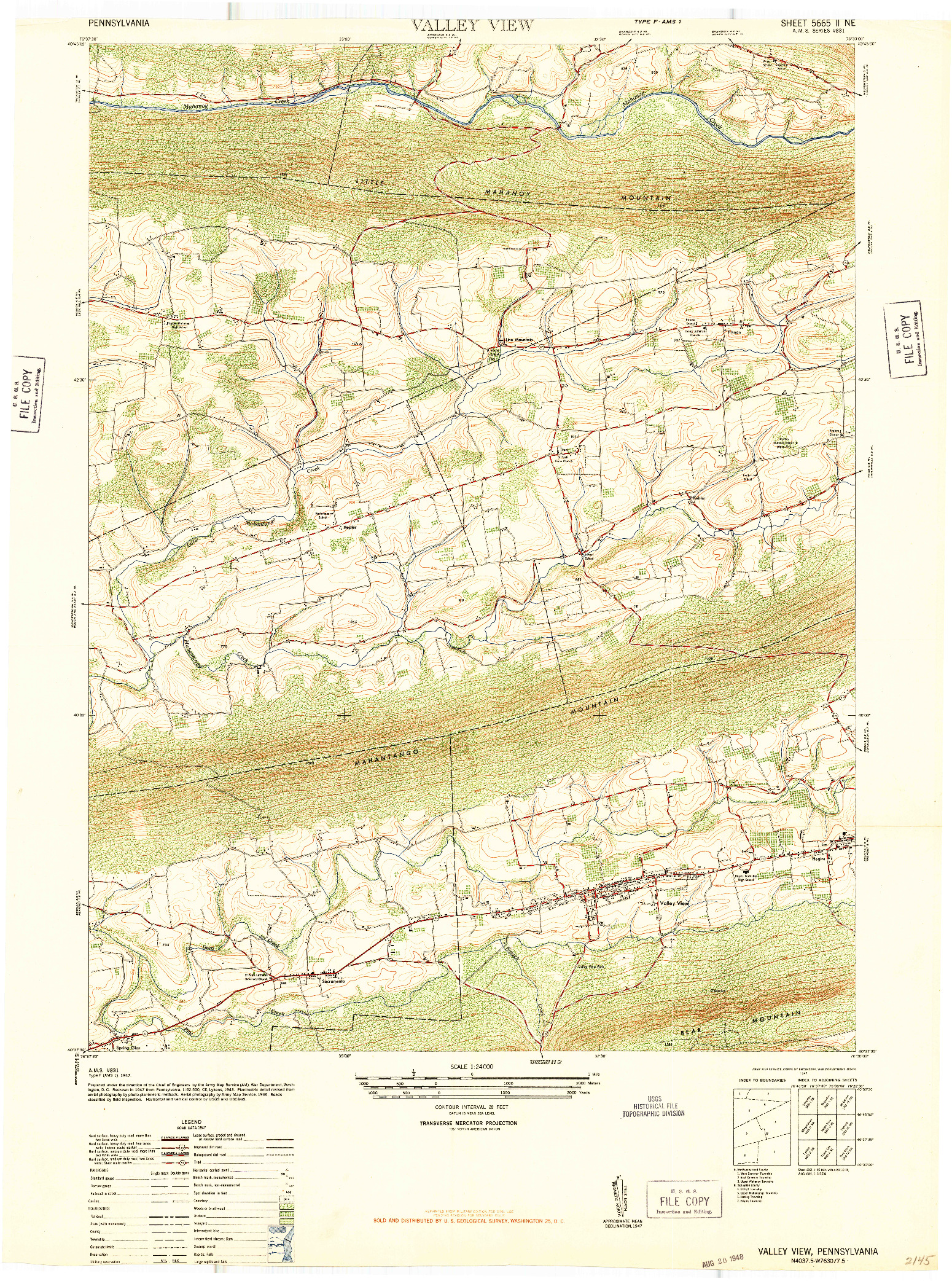 USGS 1:24000-SCALE QUADRANGLE FOR VALLEY VIEW, PA 1947