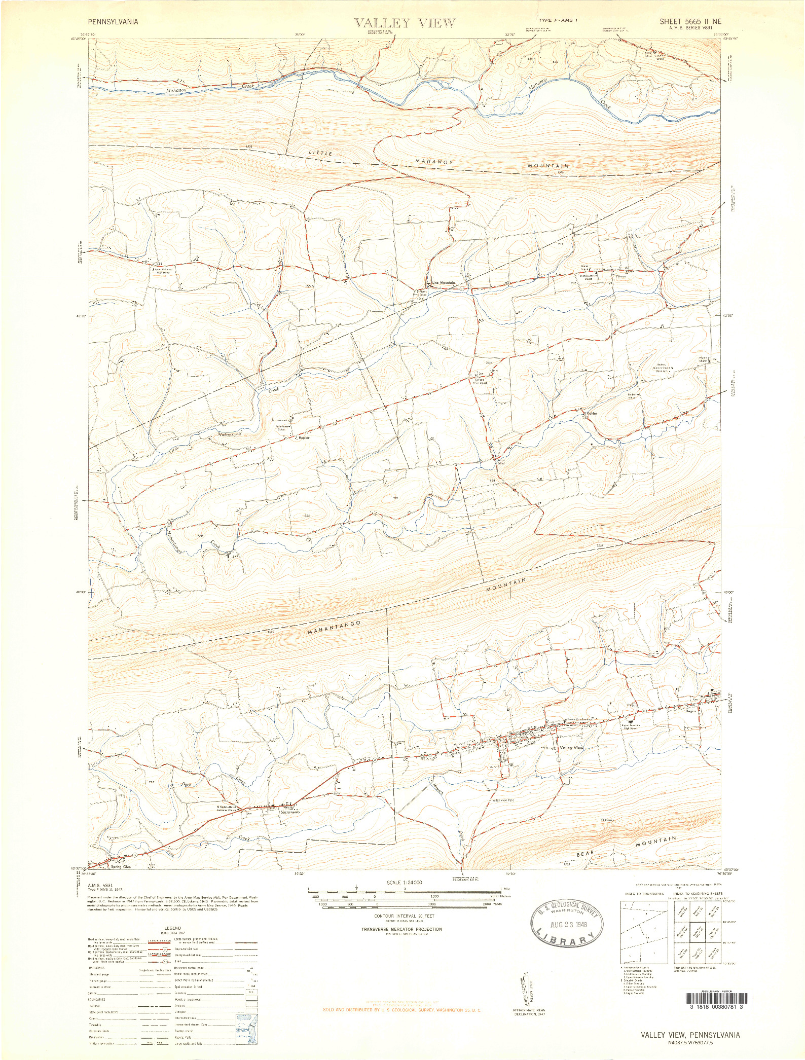 USGS 1:24000-SCALE QUADRANGLE FOR VALLEY VIEW, PA 1947