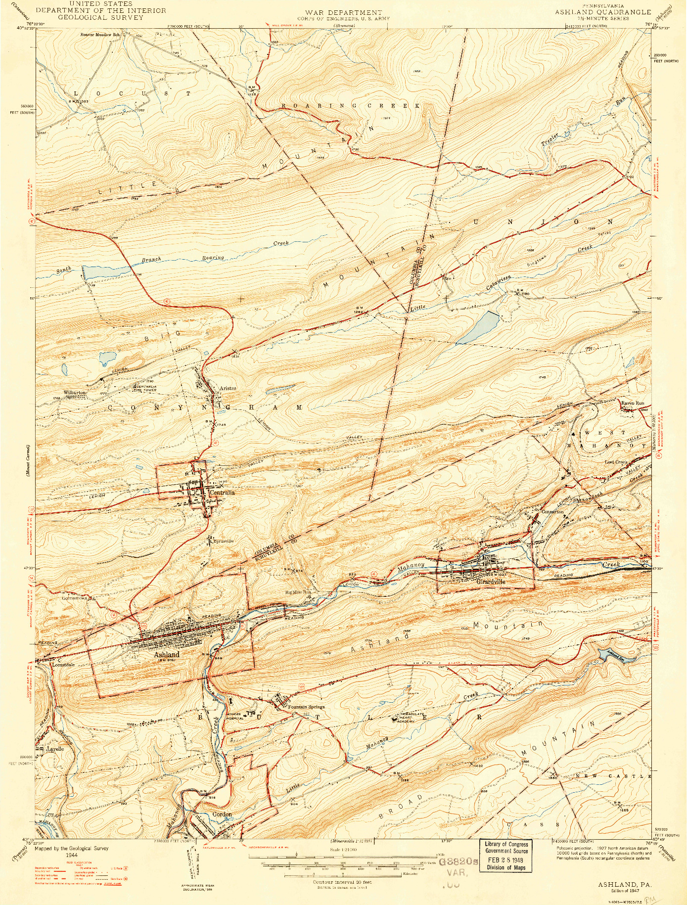 USGS 1:24000-SCALE QUADRANGLE FOR ASHLAND, PA 1947