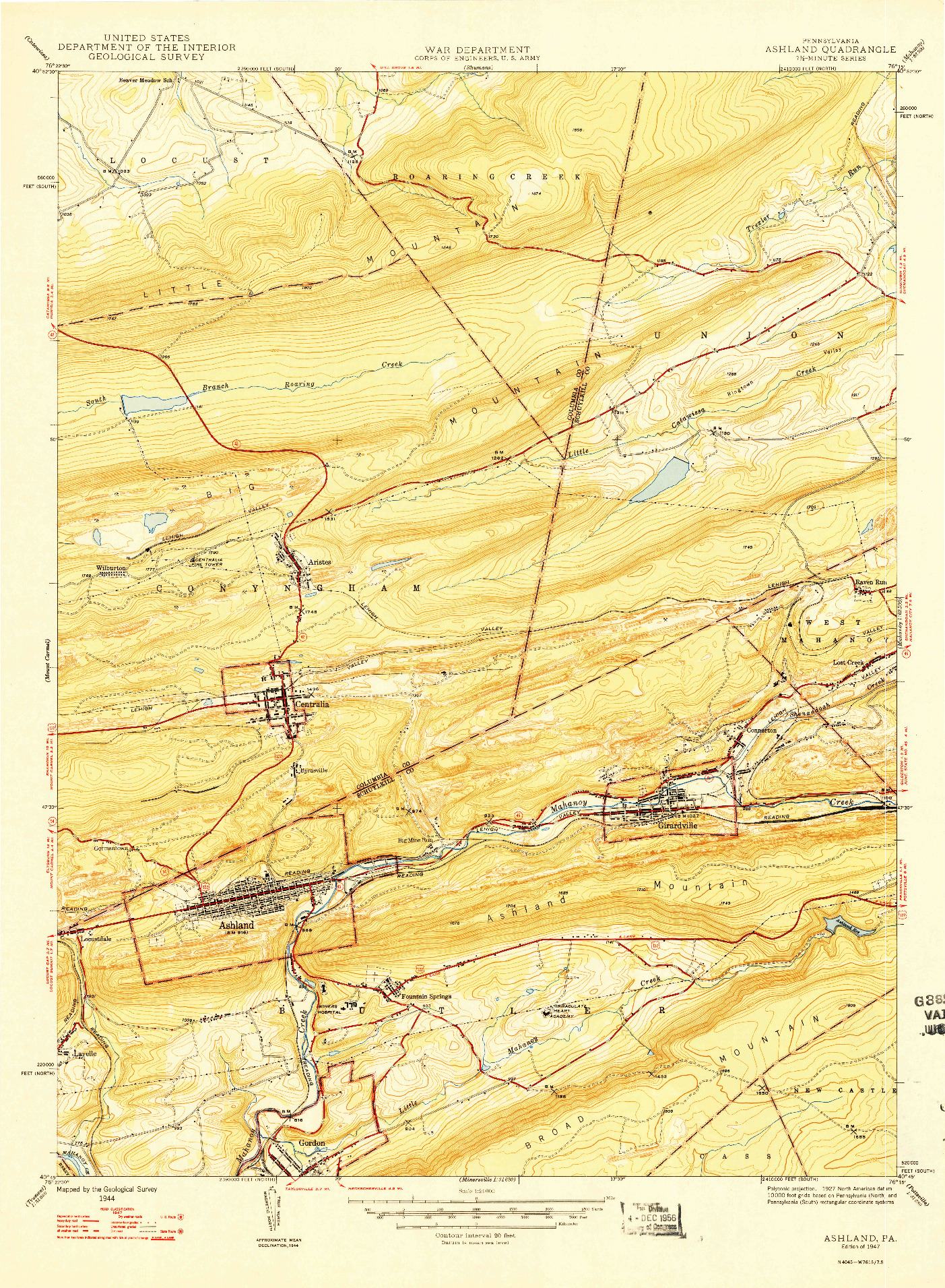 USGS 1:24000-SCALE QUADRANGLE FOR ASHLAND, PA 1947