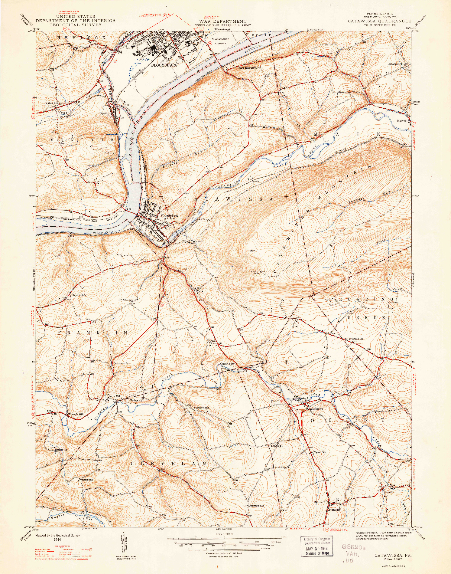 USGS 1:24000-SCALE QUADRANGLE FOR CATAWISSA, PA 1947