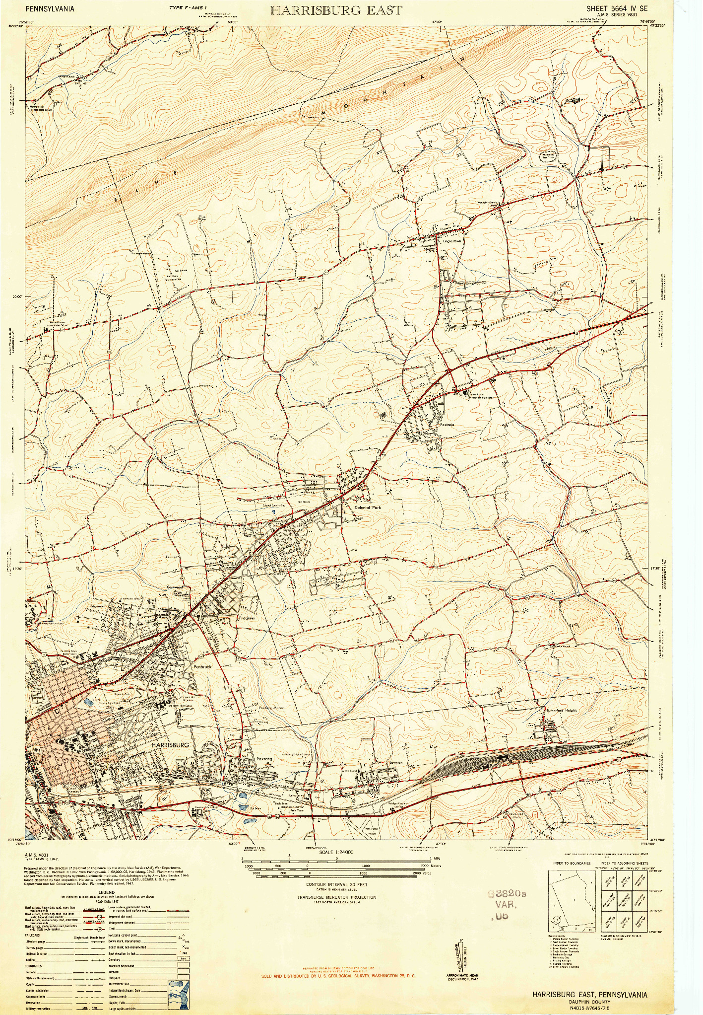 USGS 1:24000-SCALE QUADRANGLE FOR HARRISBURG EAST, PA 1947