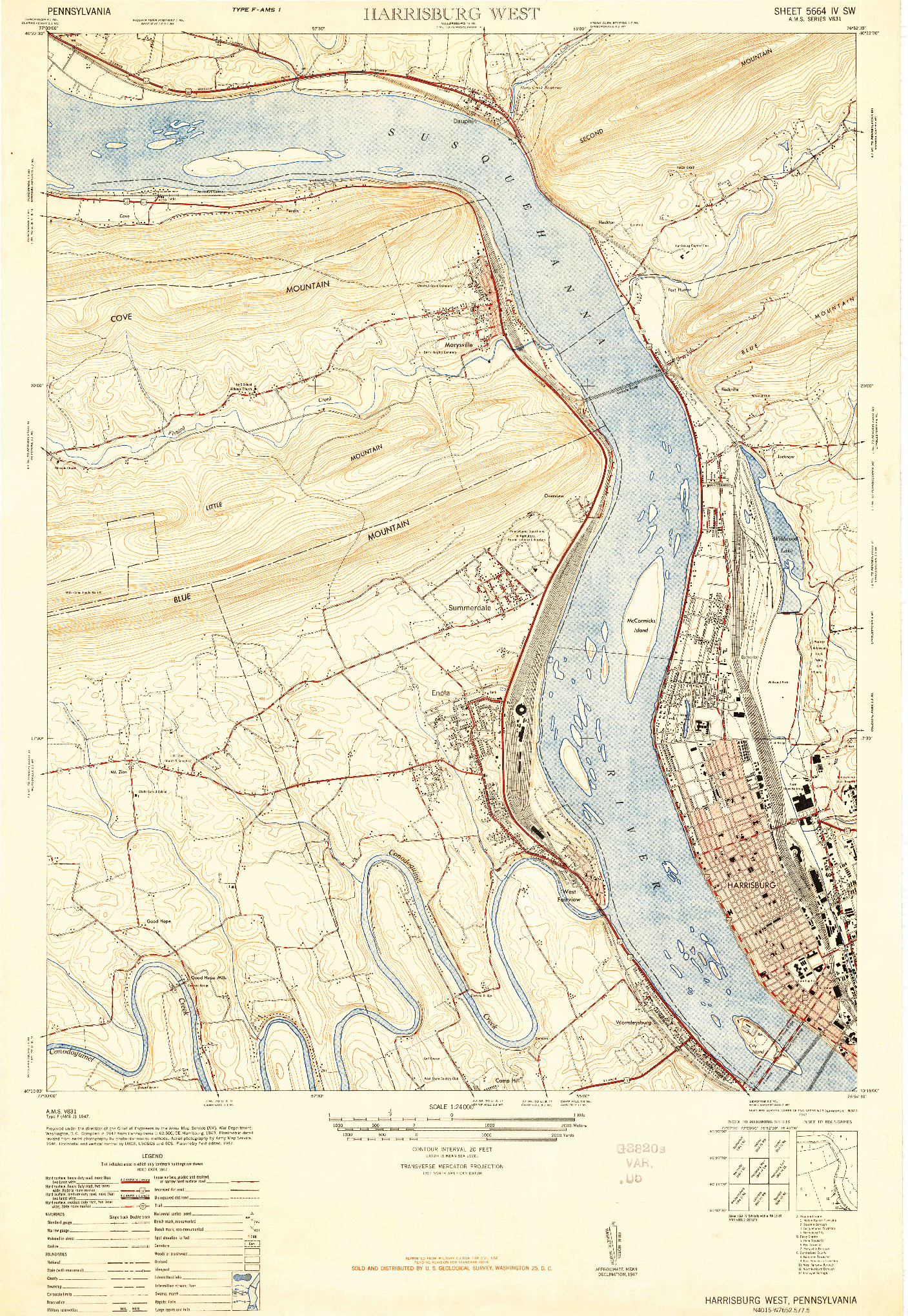 USGS 1:24000-SCALE QUADRANGLE FOR HARRISBURG WEST, PA 1947