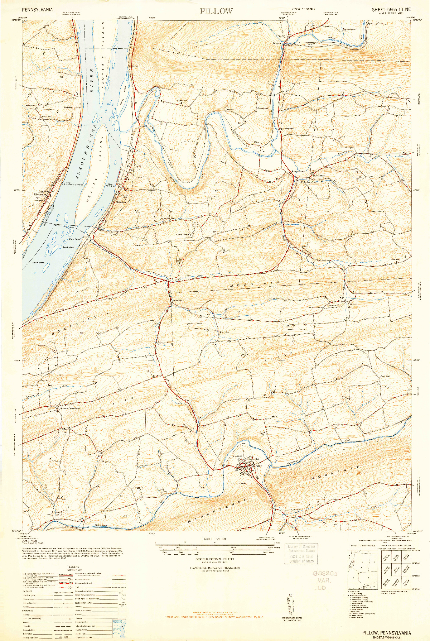 USGS 1:24000-SCALE QUADRANGLE FOR PILLOW, PA 1947