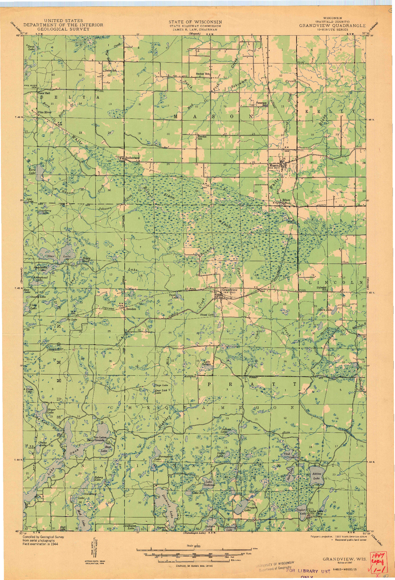 USGS 1:48000-SCALE QUADRANGLE FOR GRANDVIEW, WI 1947