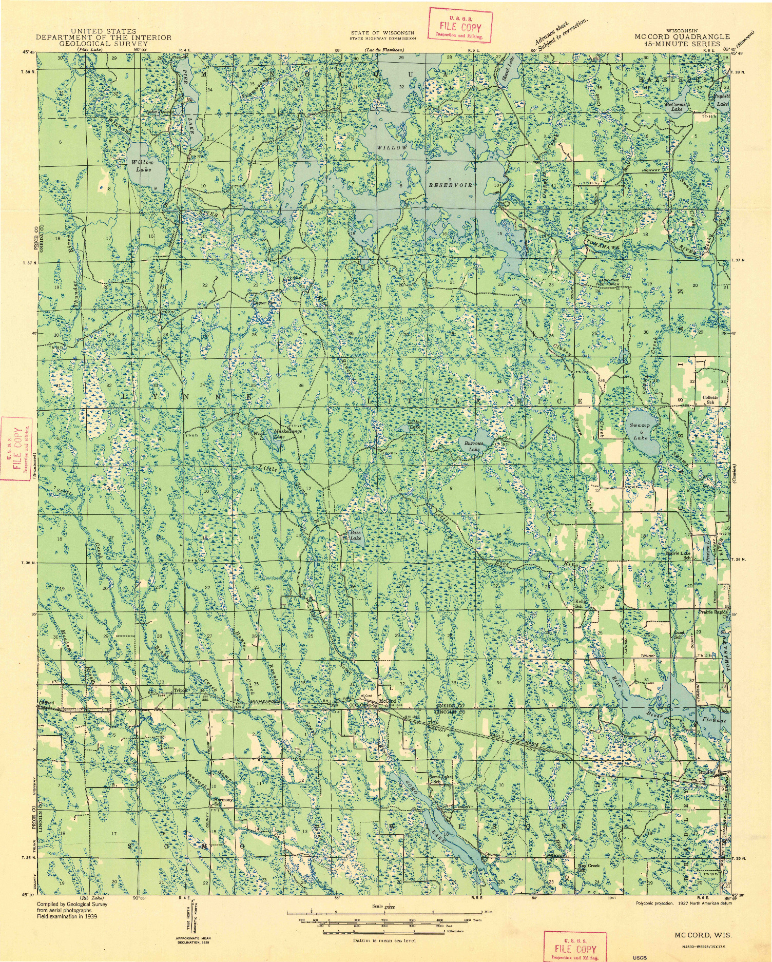 USGS 1:48000-SCALE QUADRANGLE FOR MC CORD, WI 1947