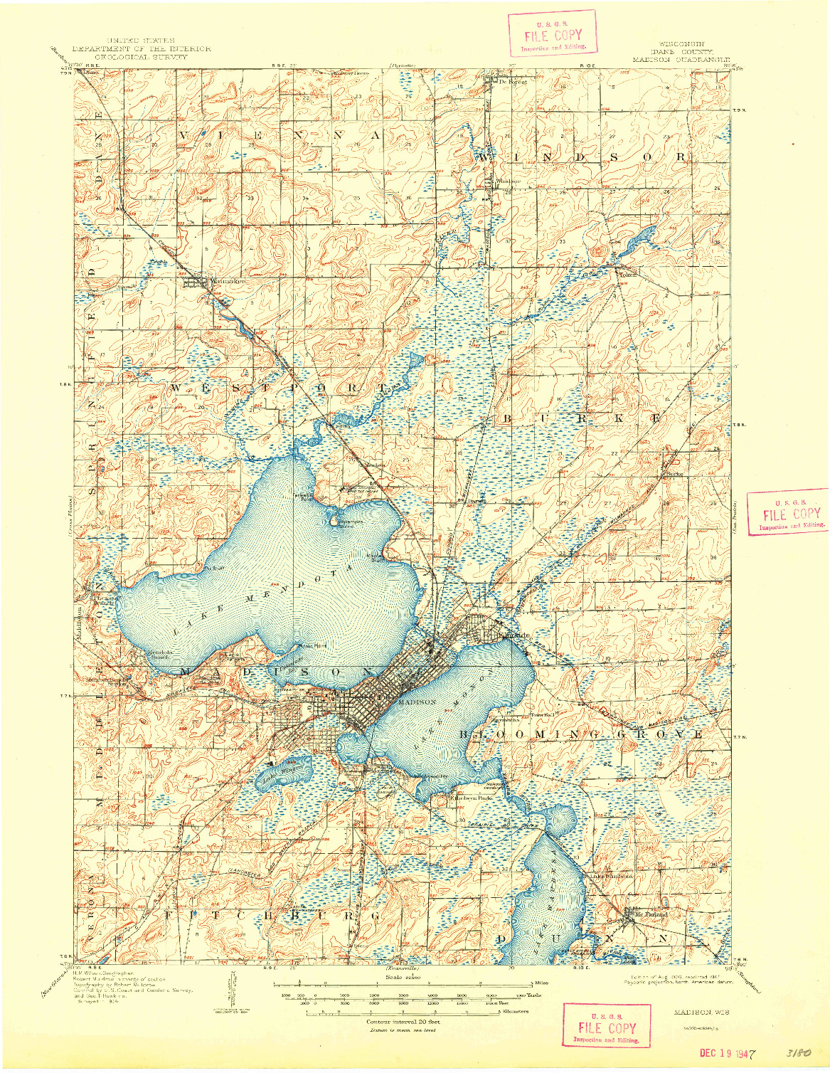 USGS 1:62500-SCALE QUADRANGLE FOR MADISON, WI 1906