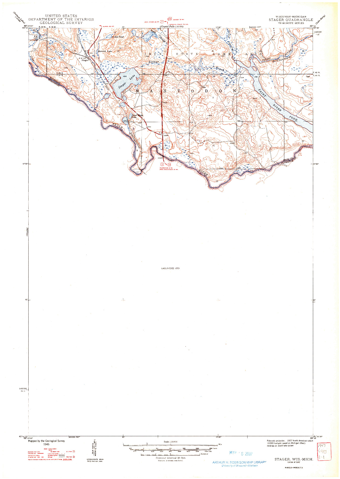 USGS 1:24000-SCALE QUADRANGLE FOR STAGER, WI 1947