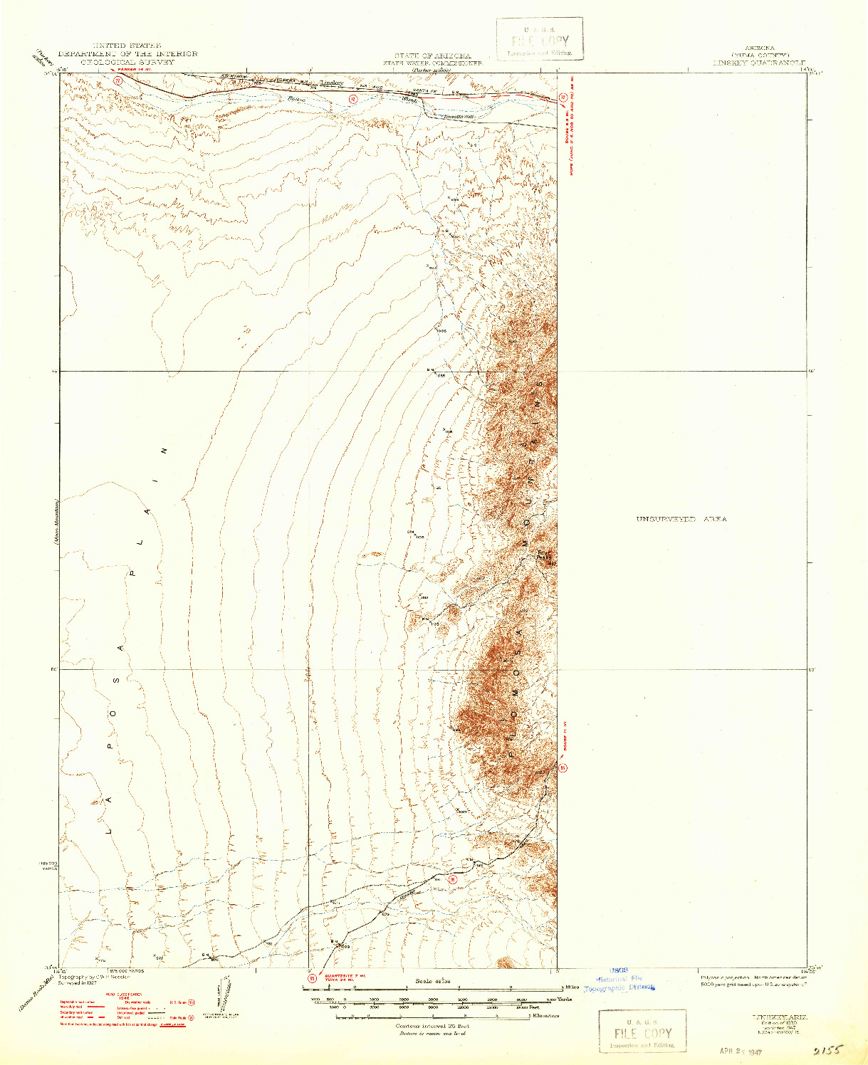 USGS 1:62500-SCALE QUADRANGLE FOR LINSKEY, AZ 1930