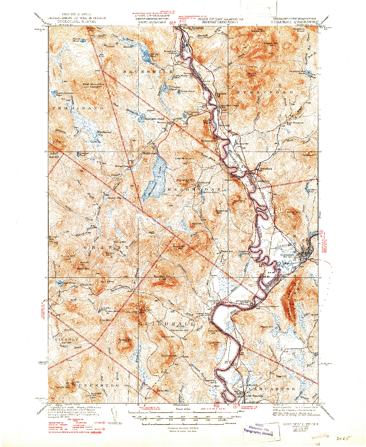 USGS 1:62500-SCALE QUADRANGLE FOR GUILDHALL, VT 1937