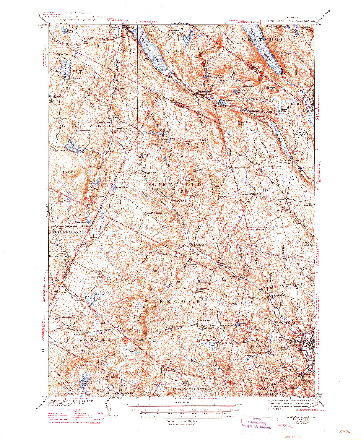 USGS 1:62500-SCALE QUADRANGLE FOR LYNDONVILLE, VT 1939
