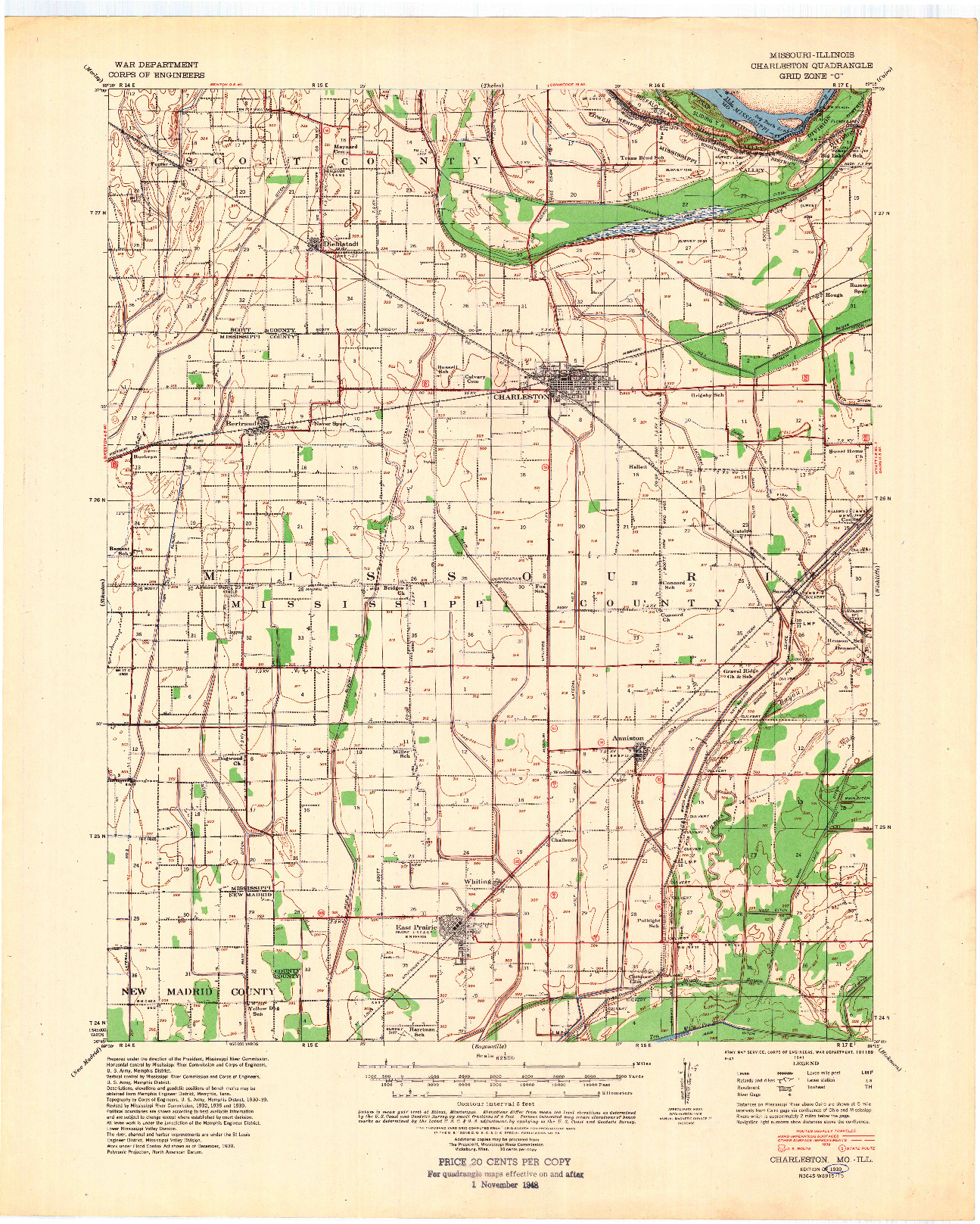 USGS 1:62500-SCALE QUADRANGLE FOR CHARLESTON, MO 1939