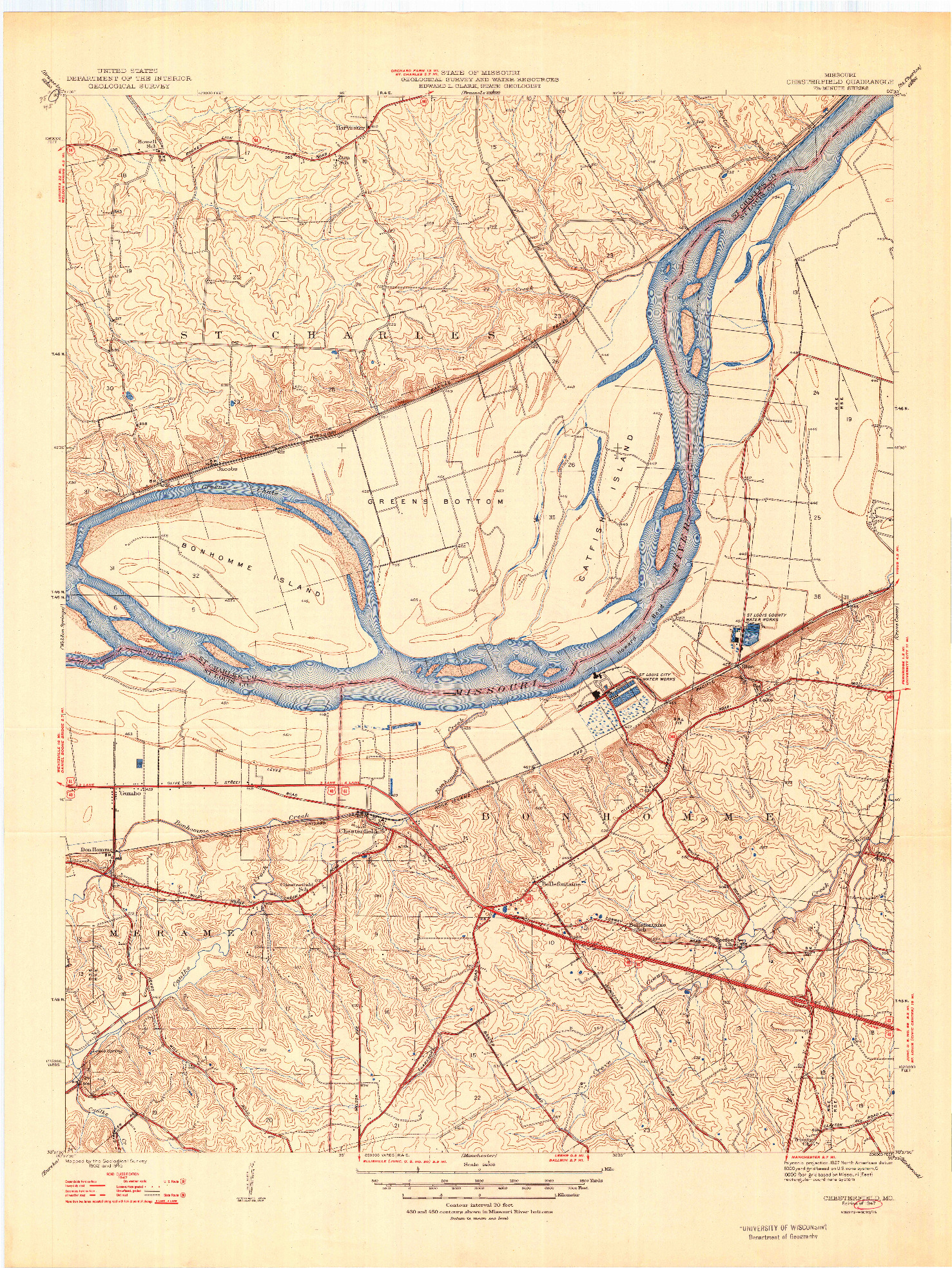 USGS 1:24000-SCALE QUADRANGLE FOR CHESTERFIELD, MO 1947