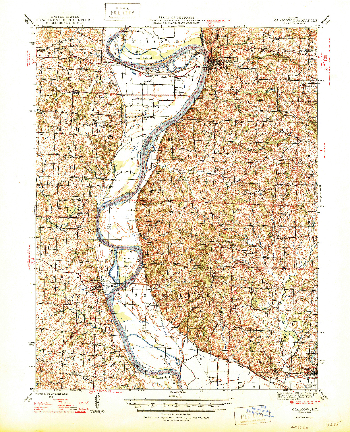 USGS 1:62500-SCALE QUADRANGLE FOR GLASGOW, MO 1947