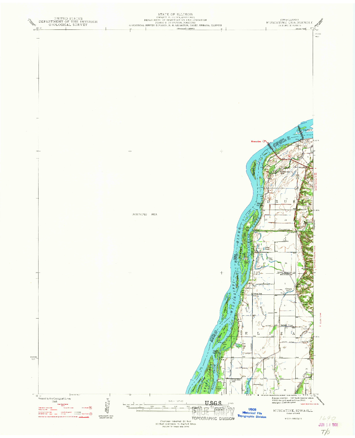 USGS 1:62500-SCALE QUADRANGLE FOR MUSCATINE, IA 1948