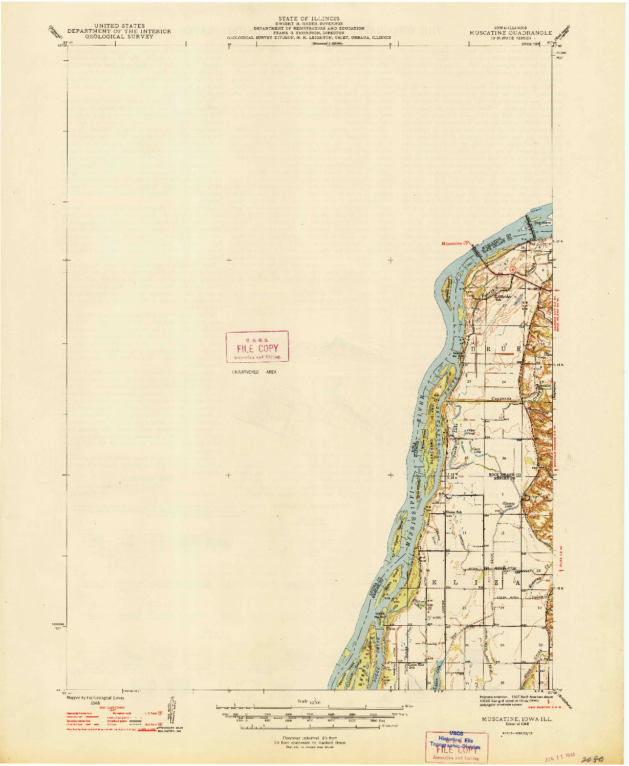 USGS 1:62500-SCALE QUADRANGLE FOR MUSCATINE, IA 1948