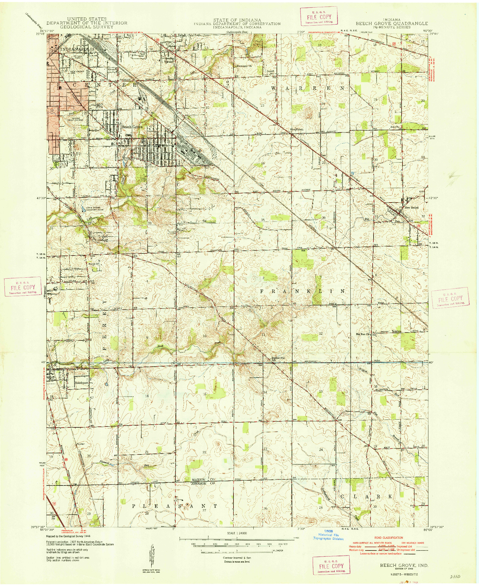 USGS 1:24000-SCALE QUADRANGLE FOR BEECH GROVE, IN 1948
