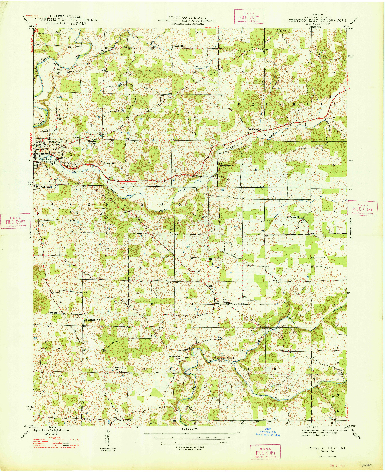 USGS 1:24000-SCALE QUADRANGLE FOR CORYDON EAST, IN 1948
