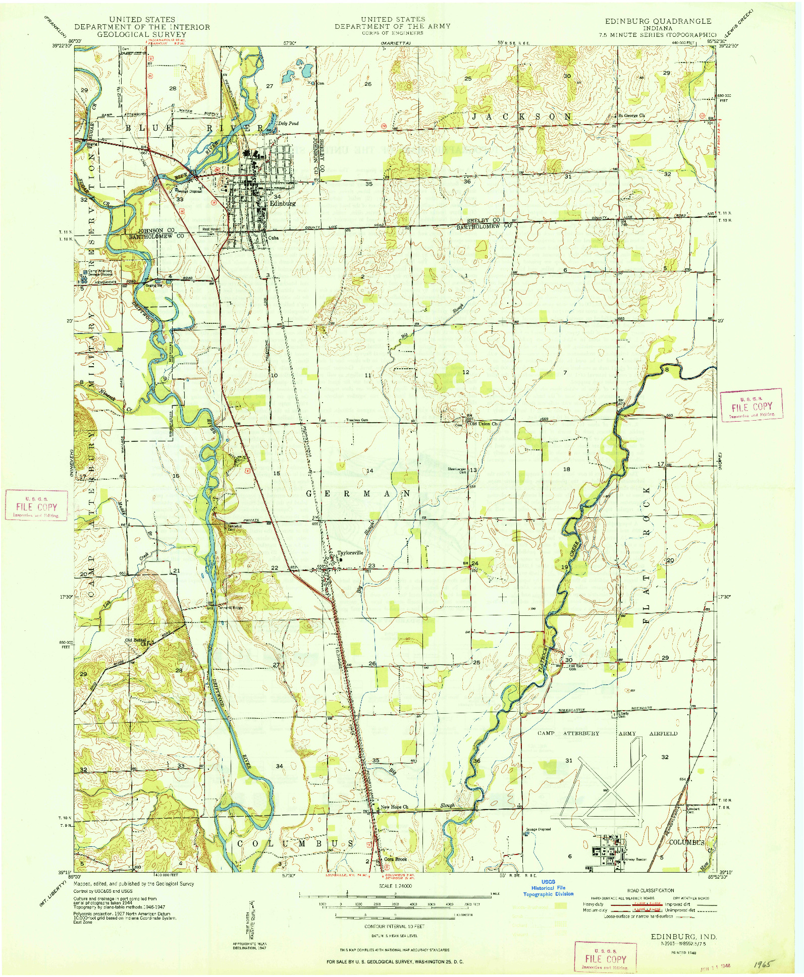 USGS 1:24000-SCALE QUADRANGLE FOR EDINBURG, IN 1948