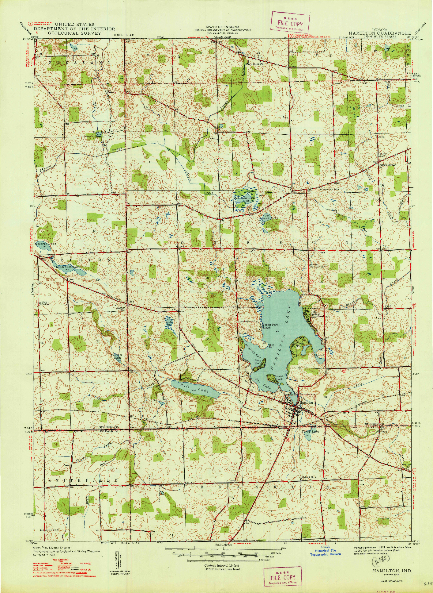 USGS 1:24000-SCALE QUADRANGLE FOR HAMILTON, IN 1948