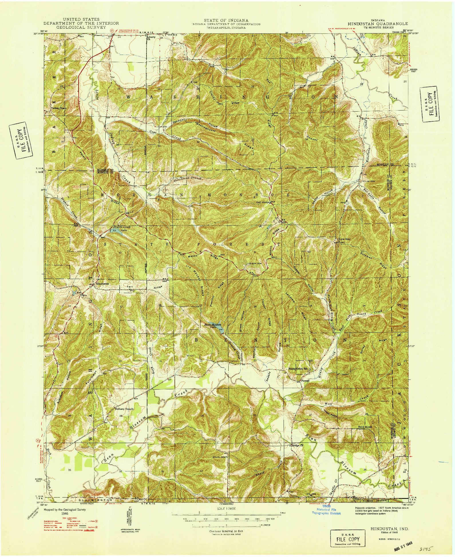USGS 1:24000-SCALE QUADRANGLE FOR HINDUSTAN, IN 1948