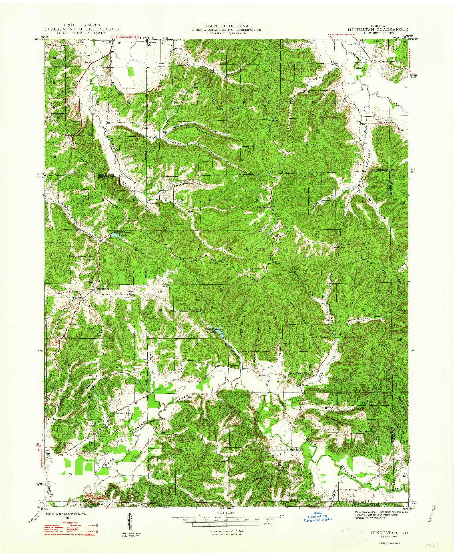 USGS 1:24000-SCALE QUADRANGLE FOR HINDUSTAN, IN 1948