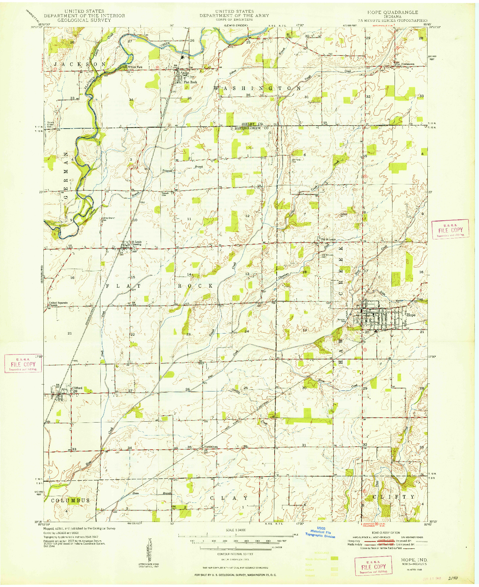 USGS 1:24000-SCALE QUADRANGLE FOR HOPE, IN 1948