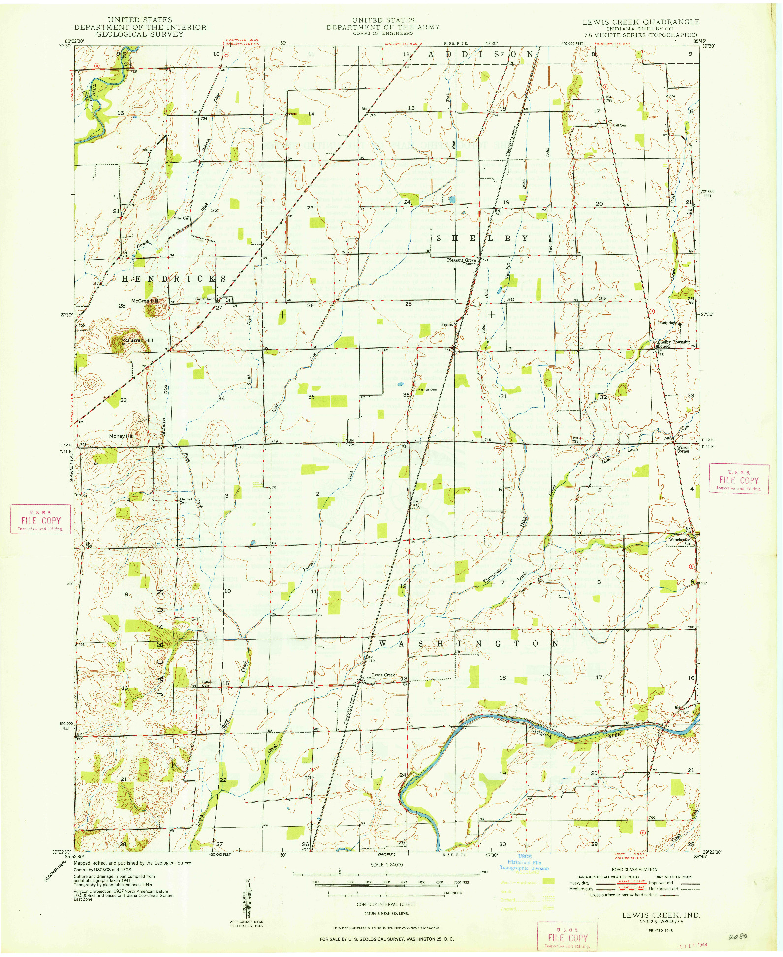 USGS 1:24000-SCALE QUADRANGLE FOR LEWIS CREEK, IN 1948