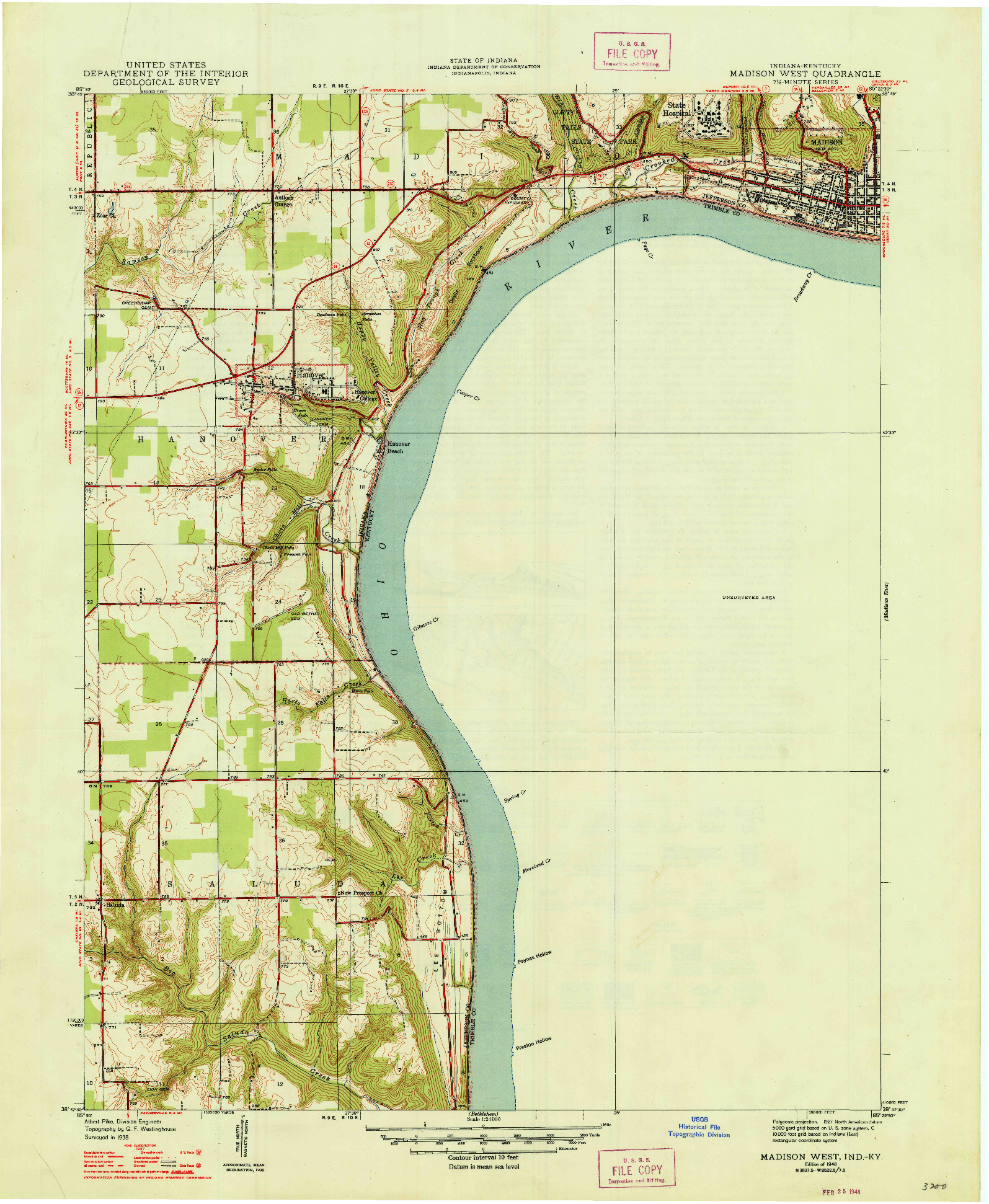 USGS 1:24000-SCALE QUADRANGLE FOR MADISON WEST, IN 1948