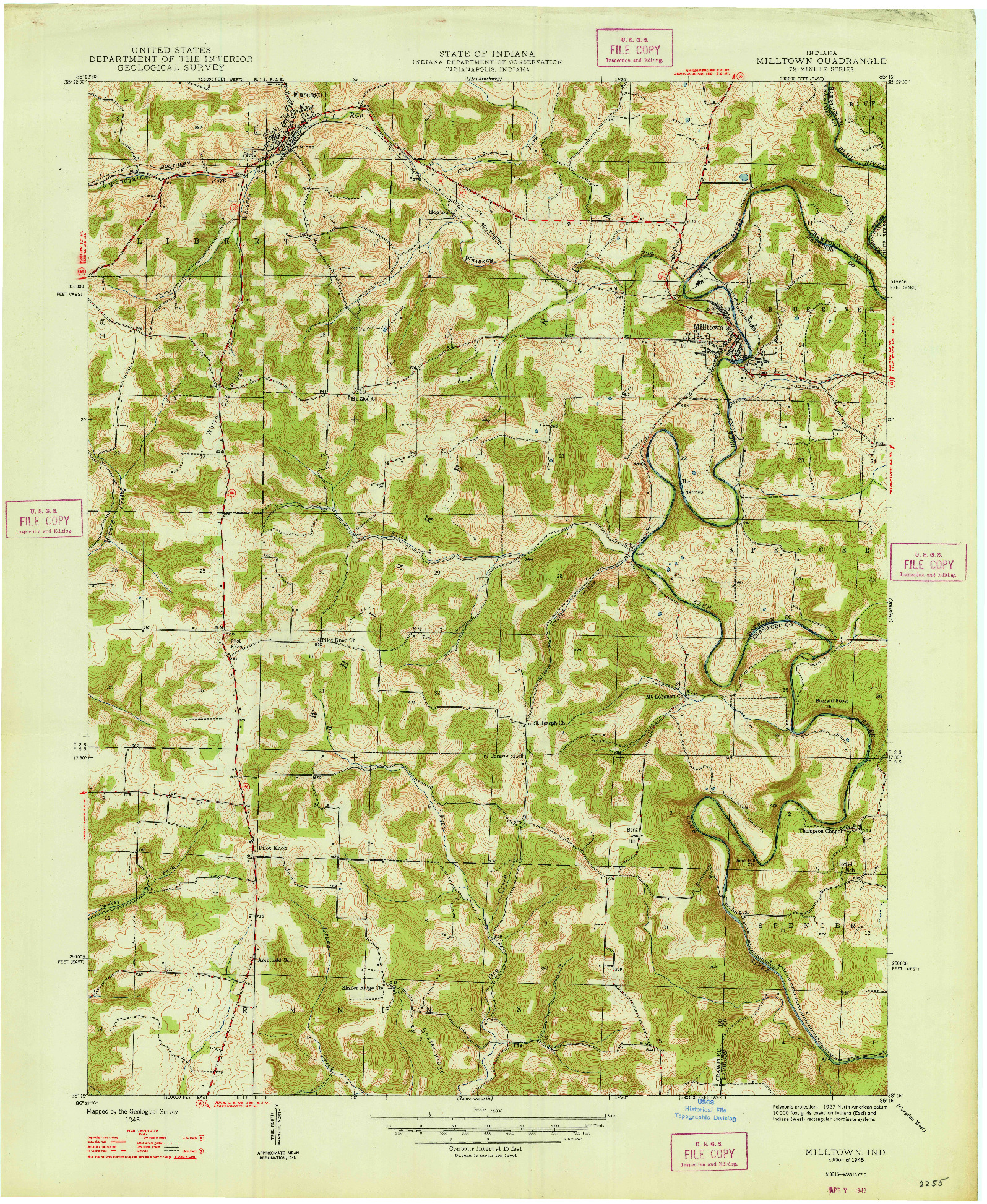 USGS 1:24000-SCALE QUADRANGLE FOR MILLTOWN, IN 1948