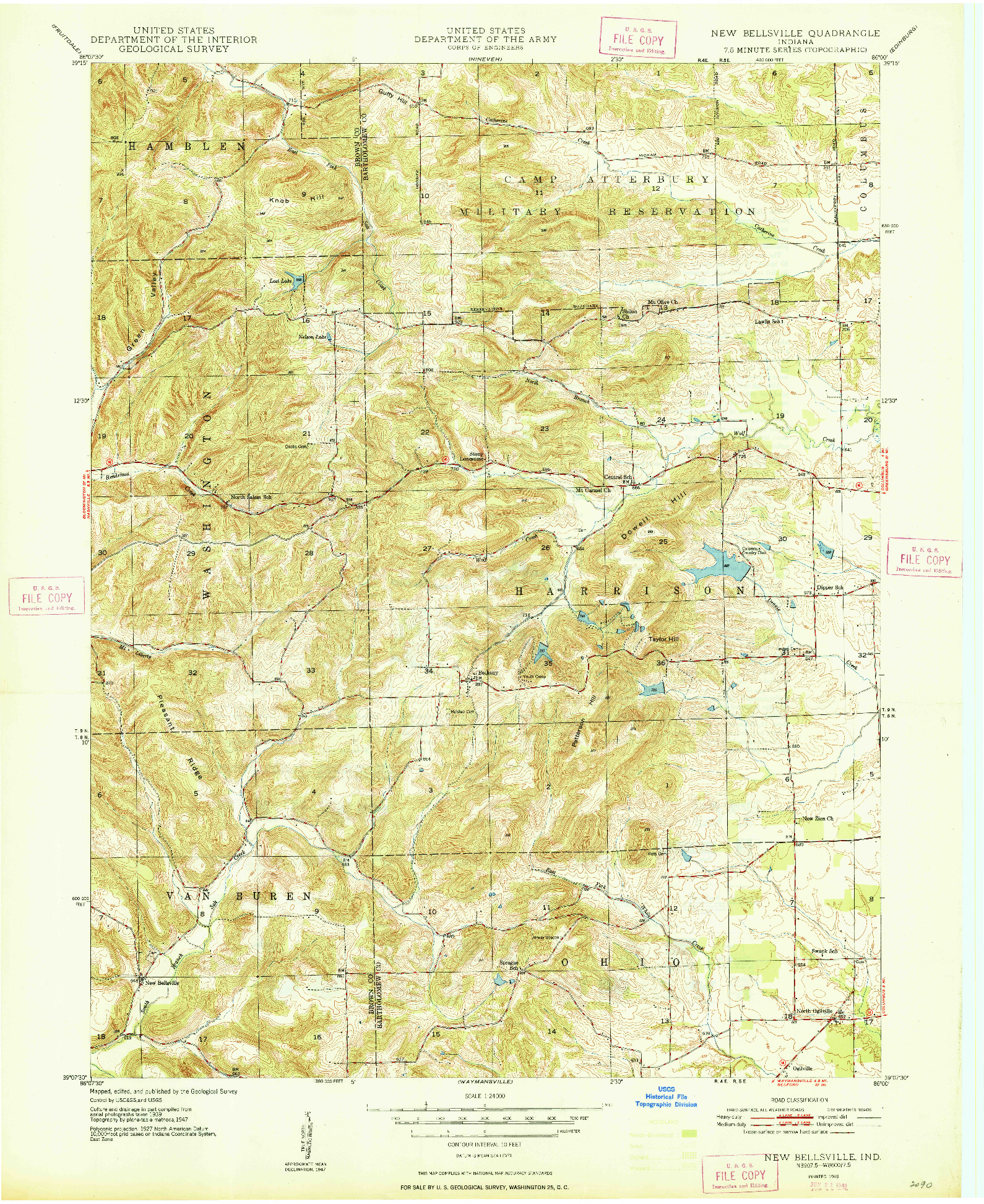 USGS 1:24000-SCALE QUADRANGLE FOR NEW BELLSVILLE, IN 1948