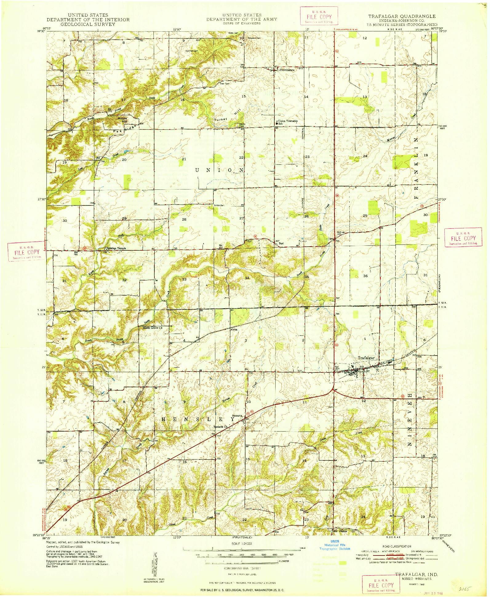 USGS 1:24000-SCALE QUADRANGLE FOR TRAFALGAR, IN 1948