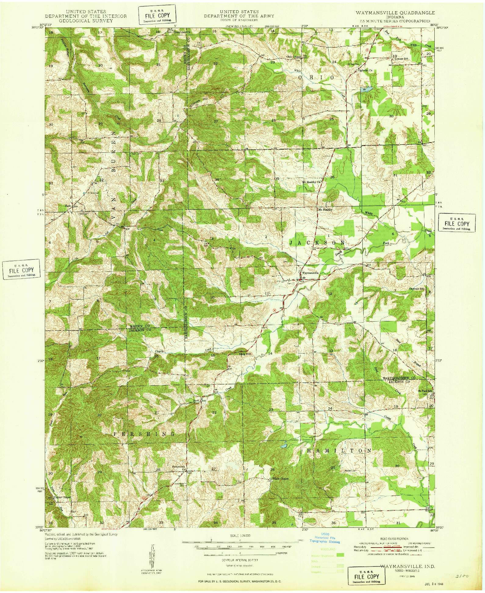 USGS 1:24000-SCALE QUADRANGLE FOR WAYMANSVILLE, IN 1948