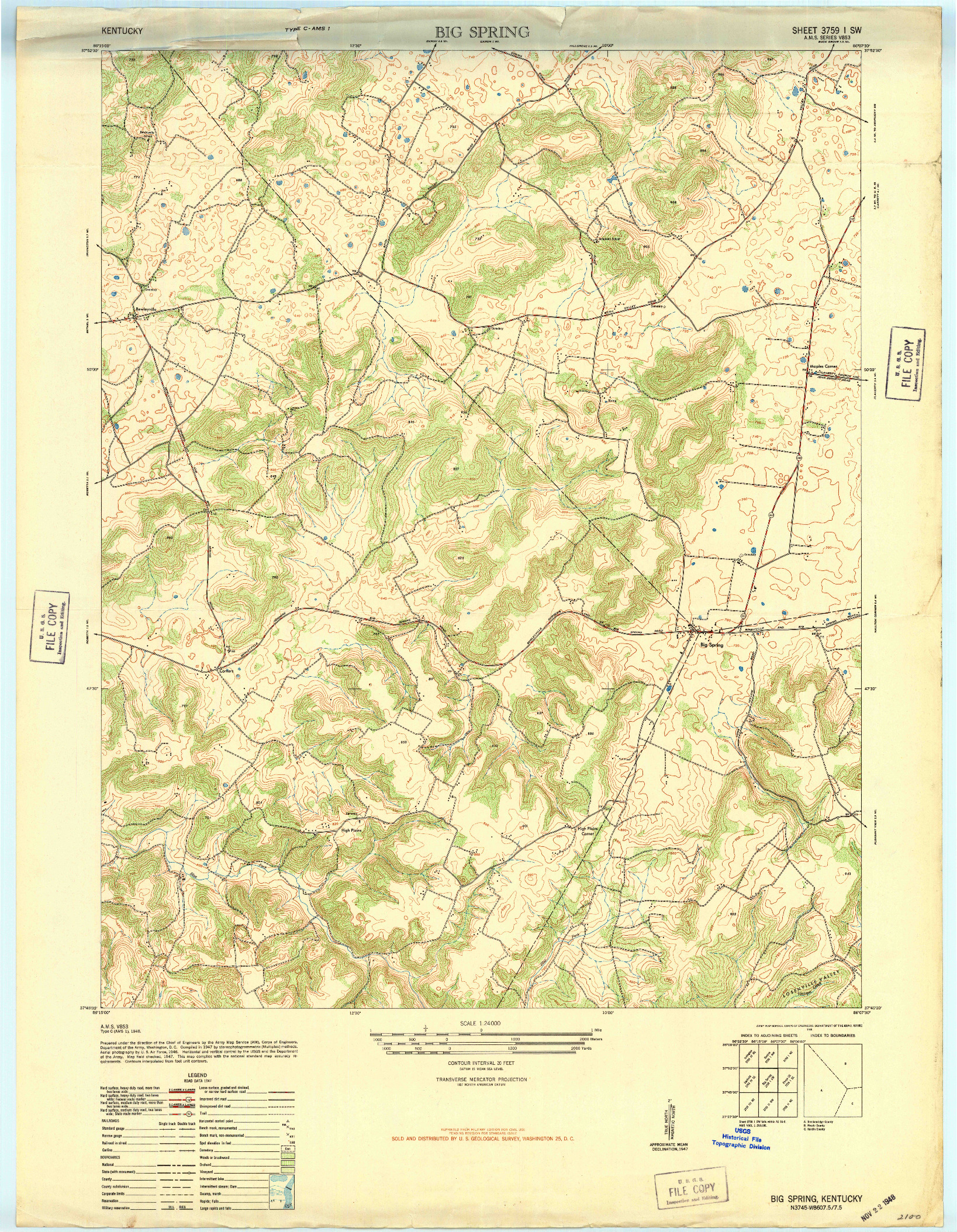 USGS 1:24000-SCALE QUADRANGLE FOR BIG SPRING, KY 1948