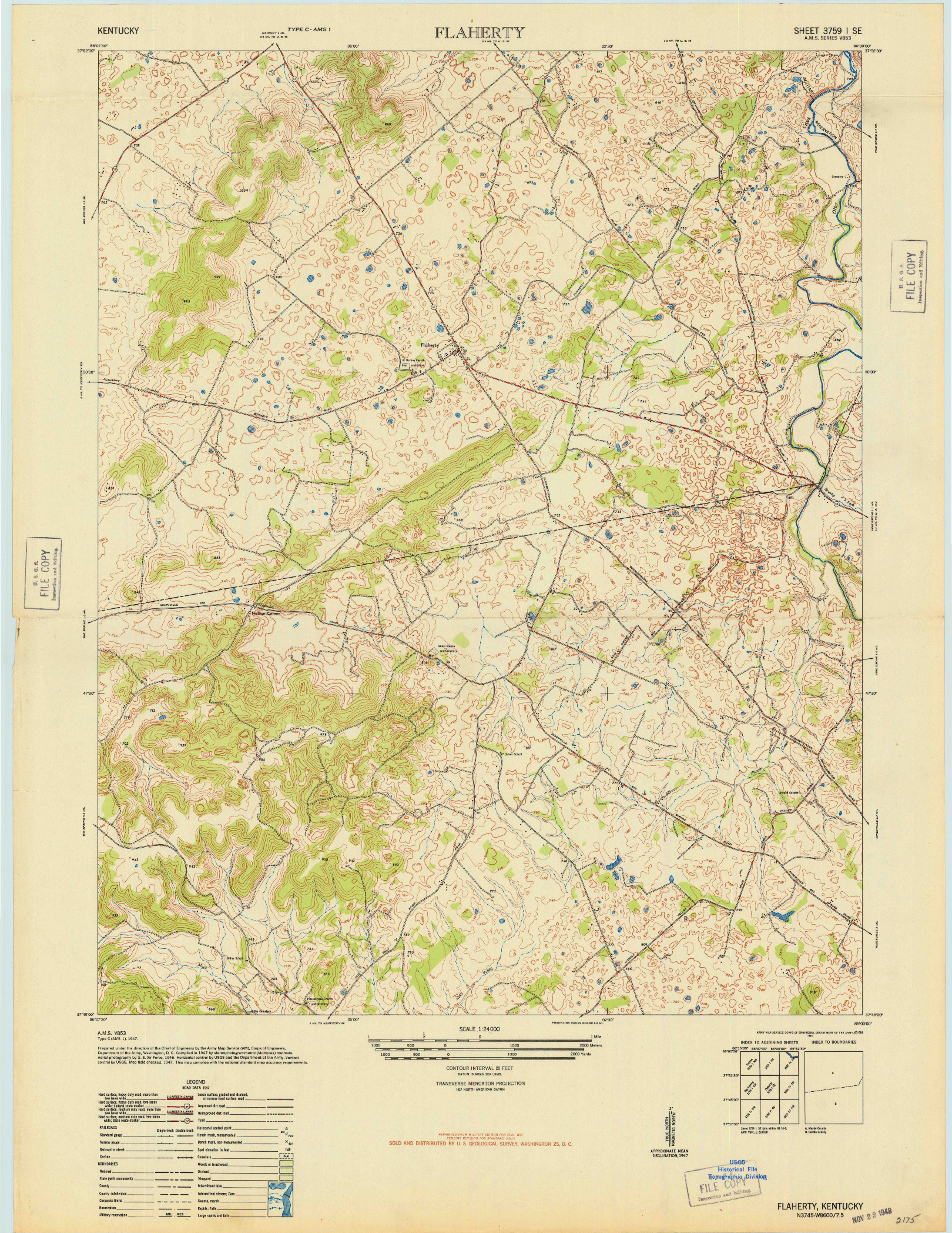 USGS 1:24000-SCALE QUADRANGLE FOR FLAHERTY, KY 1948