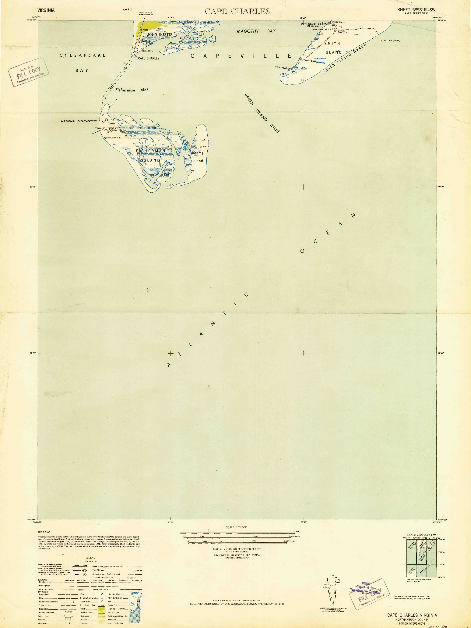 USGS 1:24000-SCALE QUADRANGLE FOR CAPE CHARLES, VA 1948