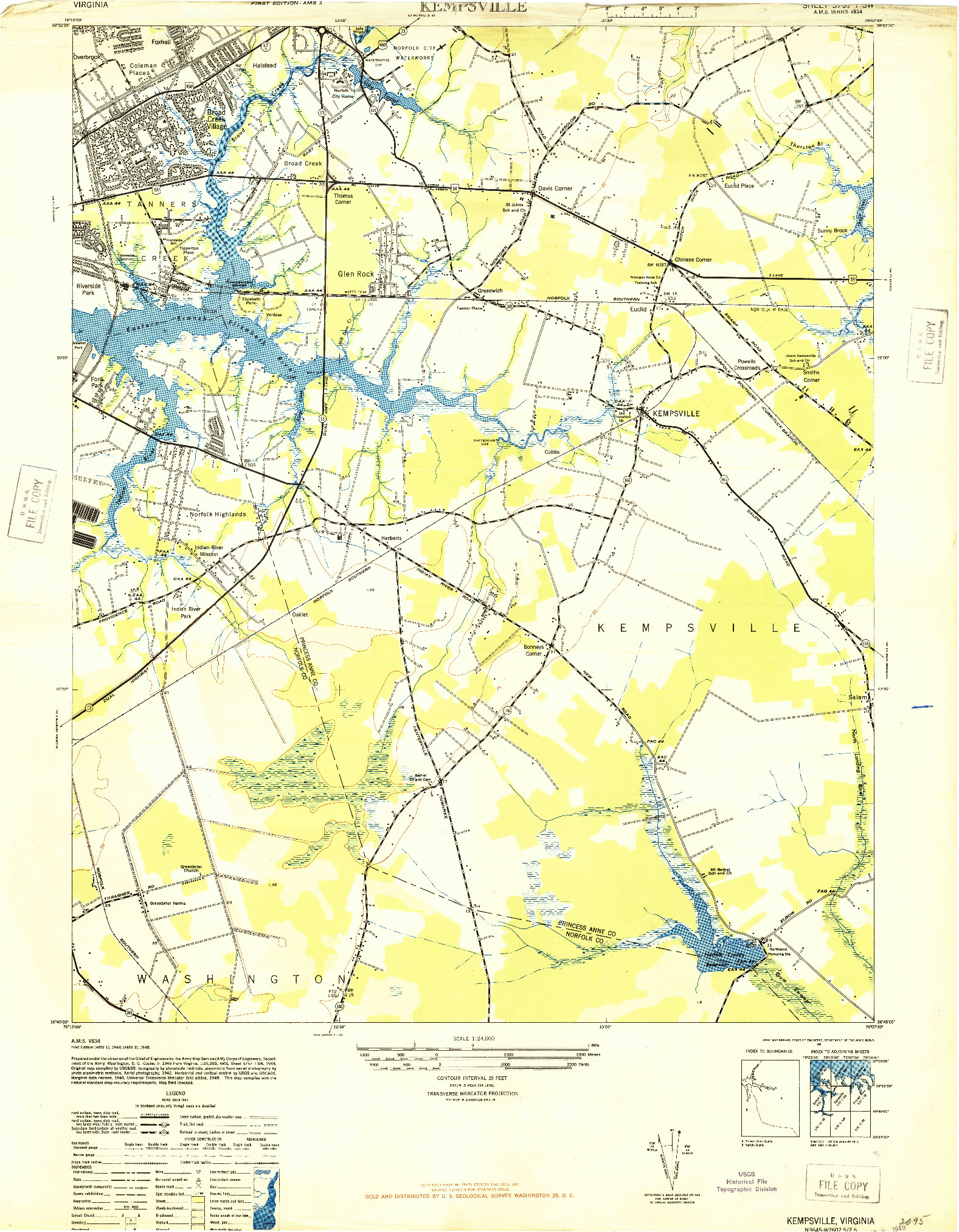 USGS 1:24000-SCALE QUADRANGLE FOR KEMPSVILLE, VA 1948