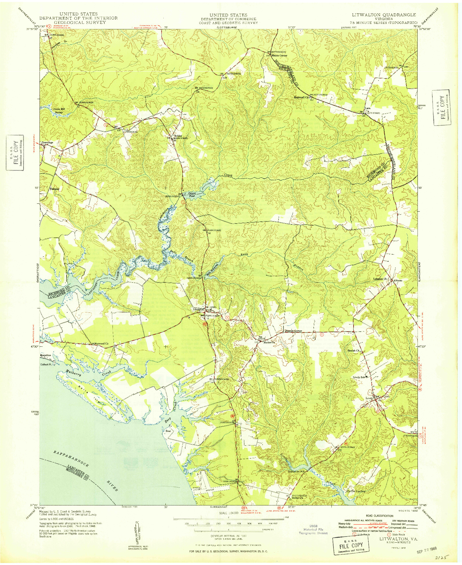 USGS 1:24000-SCALE QUADRANGLE FOR LITWALTON, VA 1948