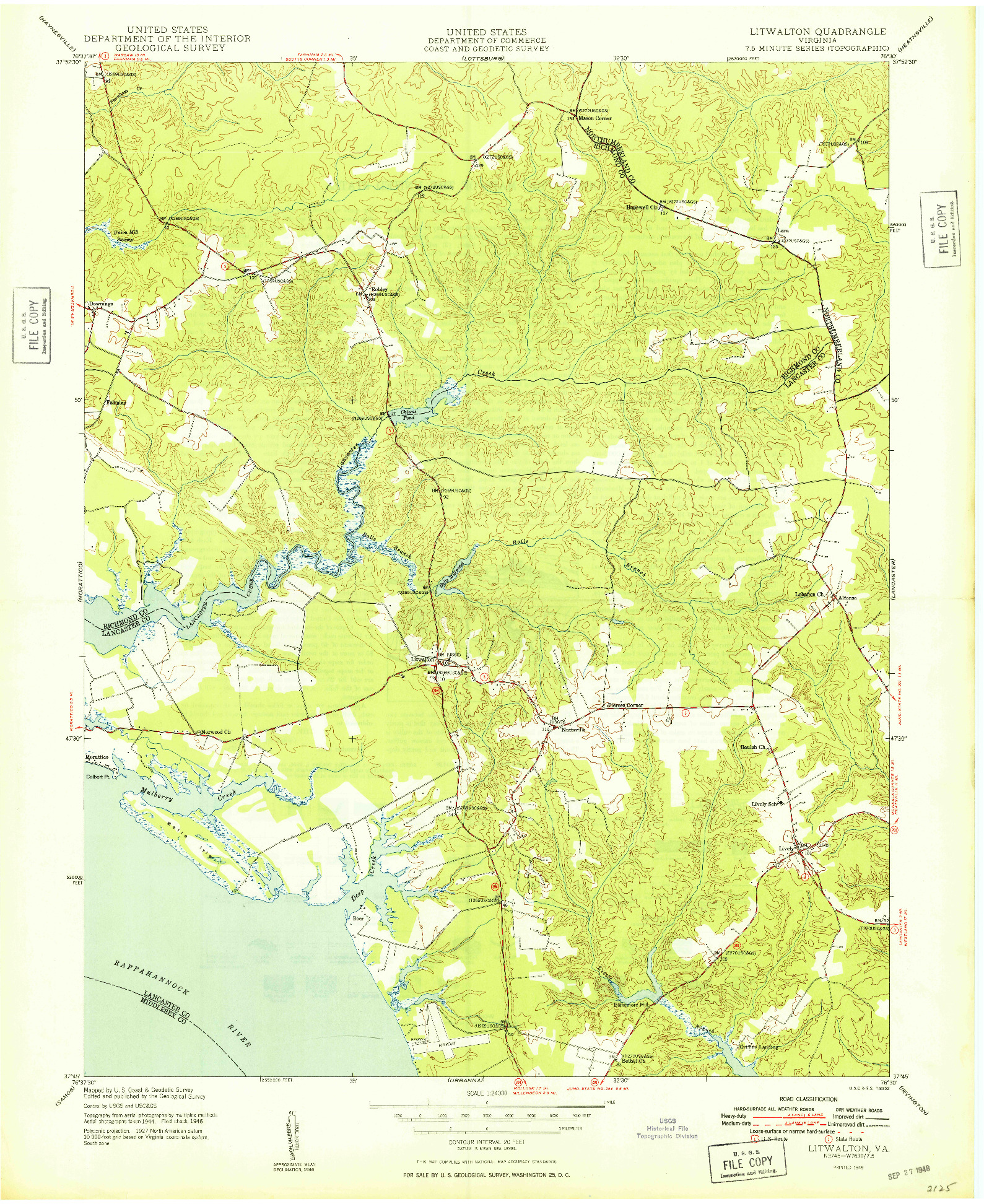 USGS 1:24000-SCALE QUADRANGLE FOR LITWALTON, VA 1948