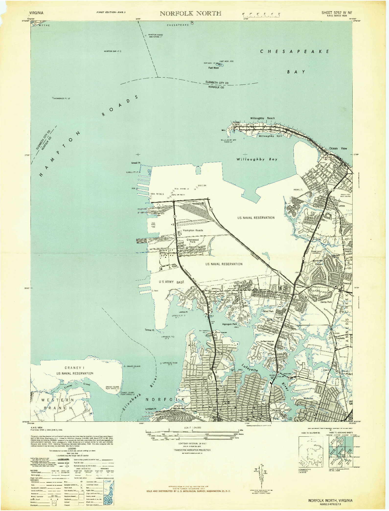 USGS 1:24000-SCALE QUADRANGLE FOR NORFOLK NORTH, VA 1948