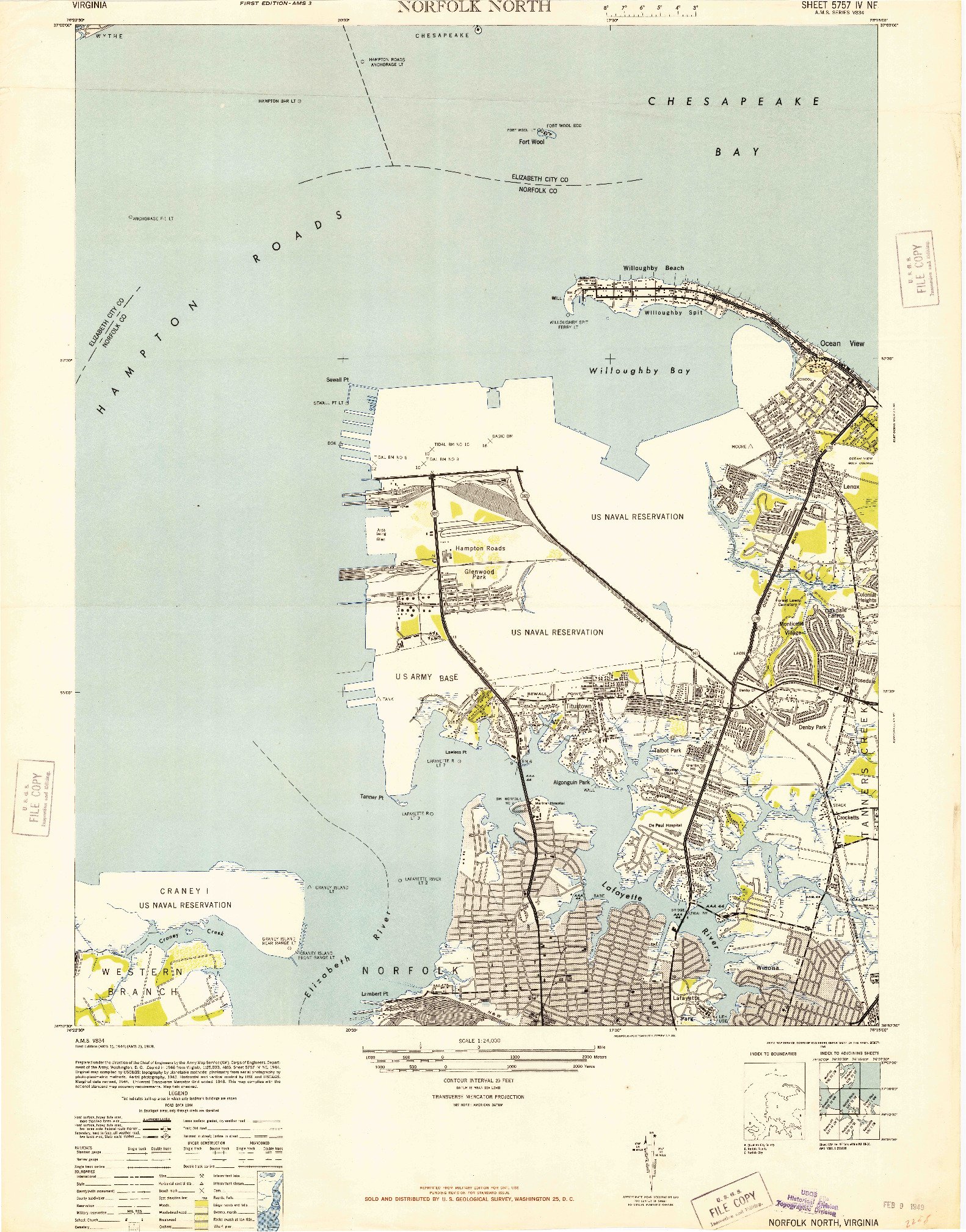 USGS 1:24000-SCALE QUADRANGLE FOR NORFOLK NORTH, VA 1948