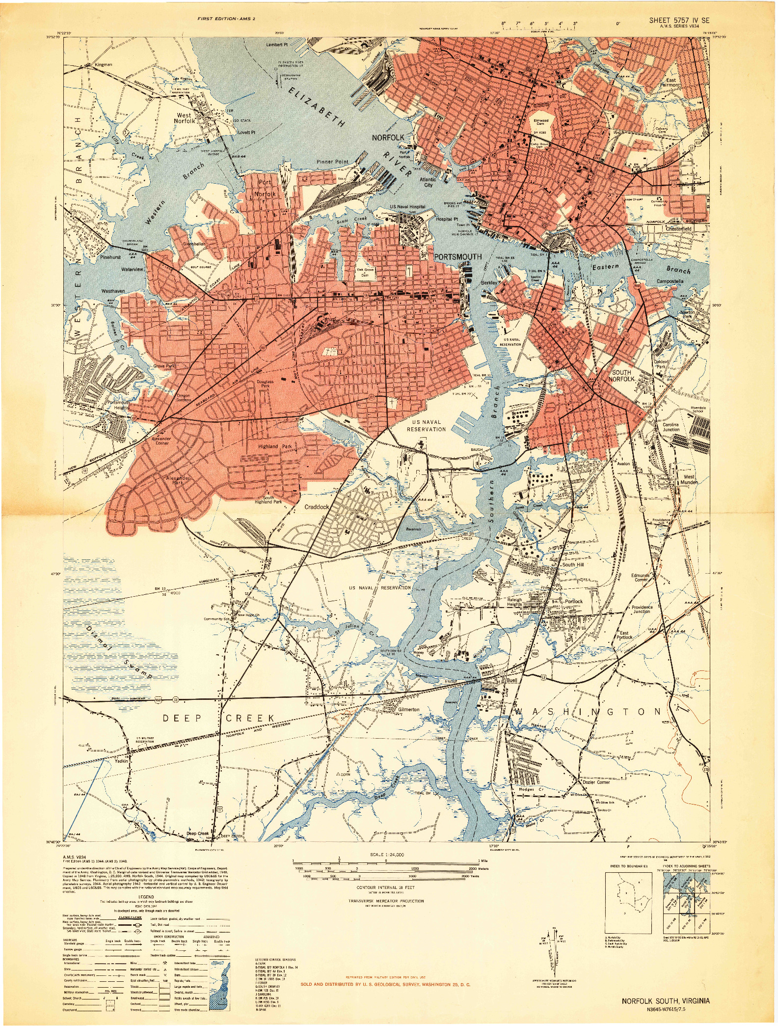 USGS 1:24000-SCALE QUADRANGLE FOR NORFOLK SOUTH, VA 1948
