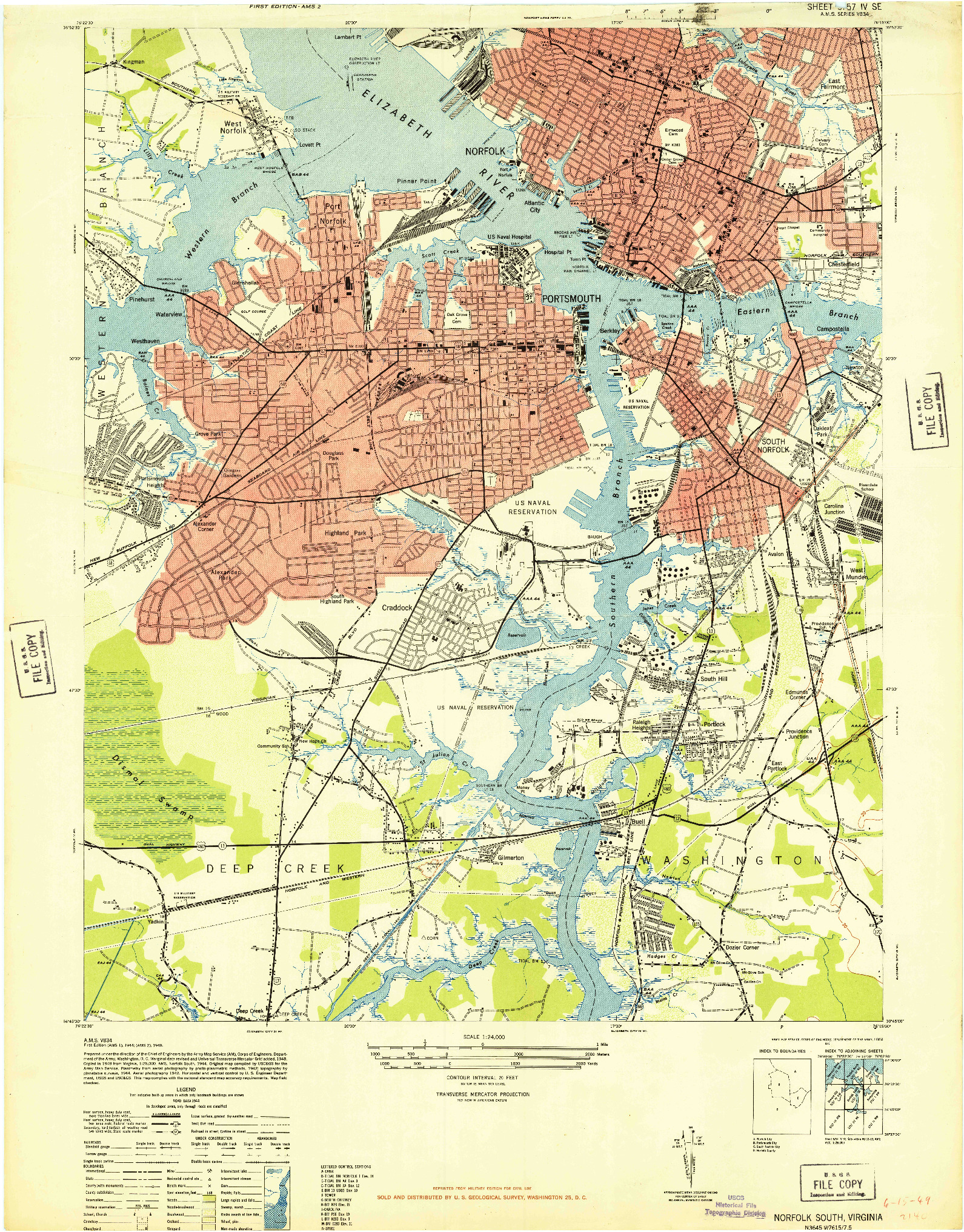 USGS 1:24000-SCALE QUADRANGLE FOR NORFOLK SOUTH, VA 1948