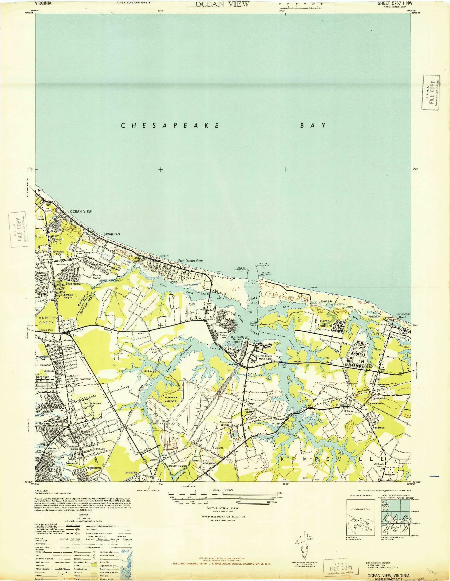 USGS 1:24000-SCALE QUADRANGLE FOR OCEAN VIEW, VA 1948