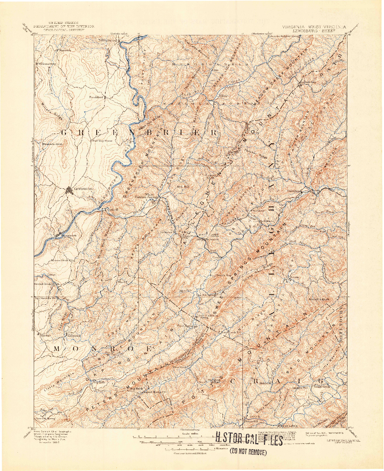 USGS 1:125000-SCALE QUADRANGLE FOR LEWISBURG, VA 1891
