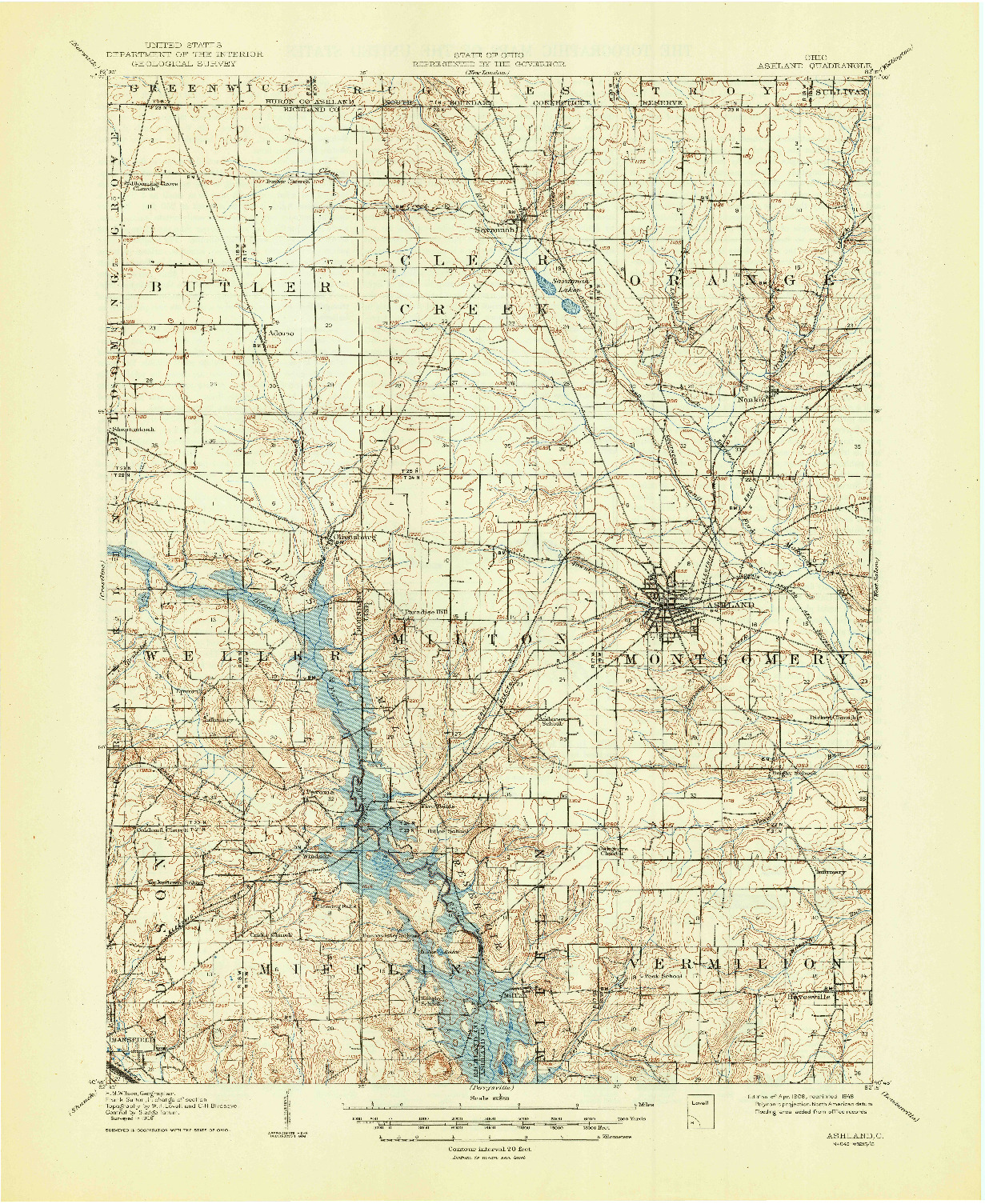 USGS 1:62500-SCALE QUADRANGLE FOR ASHLAND, OH 1908